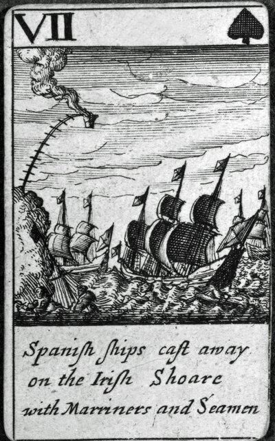 Spaanse Schepen Vergaan. VII van Schoppen uit een pak speelkaarten door English School